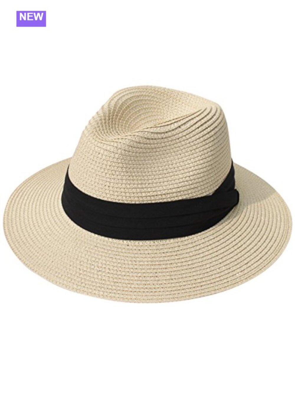 Women Wide Brim Straw Panama Roll Up Hat Fedora Beach Sun Hat UPF50+
